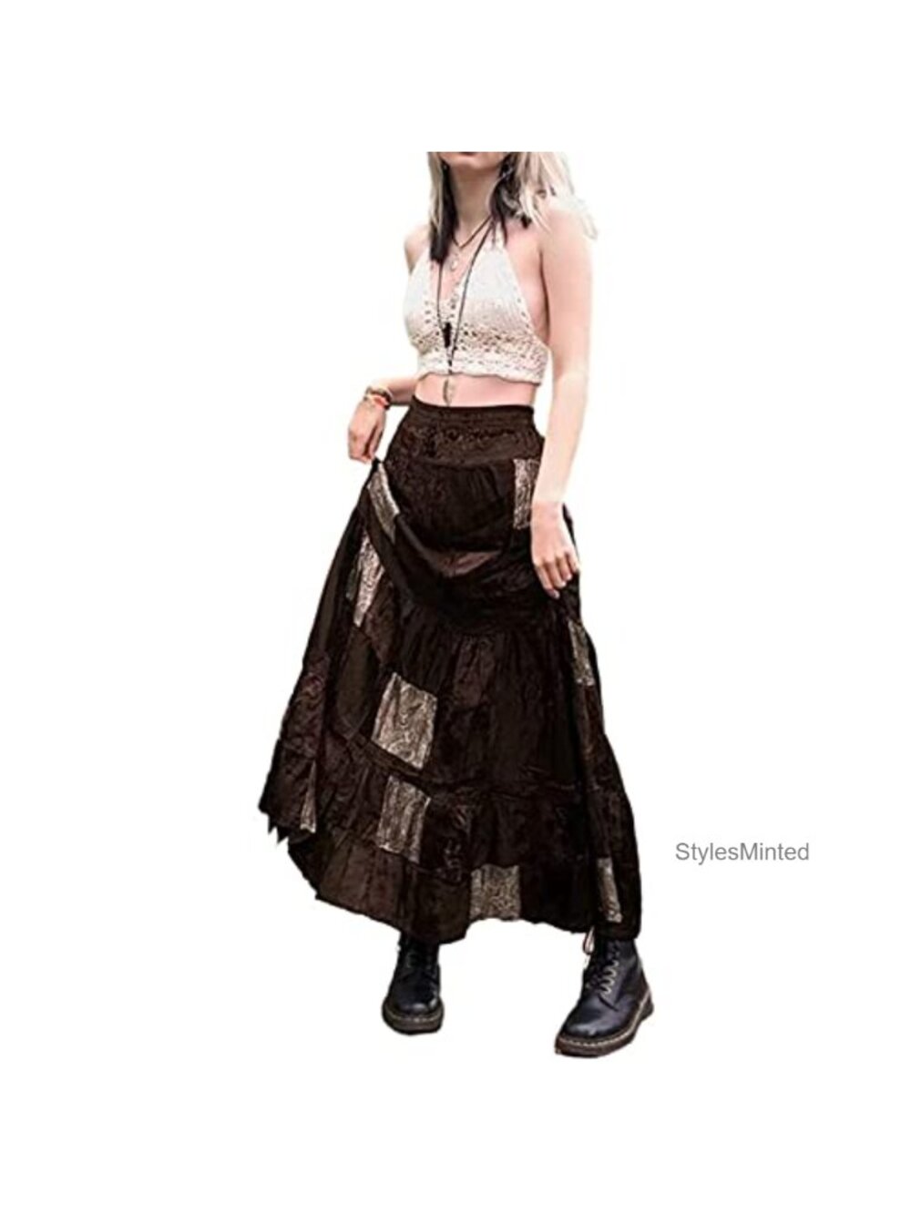 Women's High Waist A-Line Midi Skirt Polyester Spandex Bodycon Plaid Style